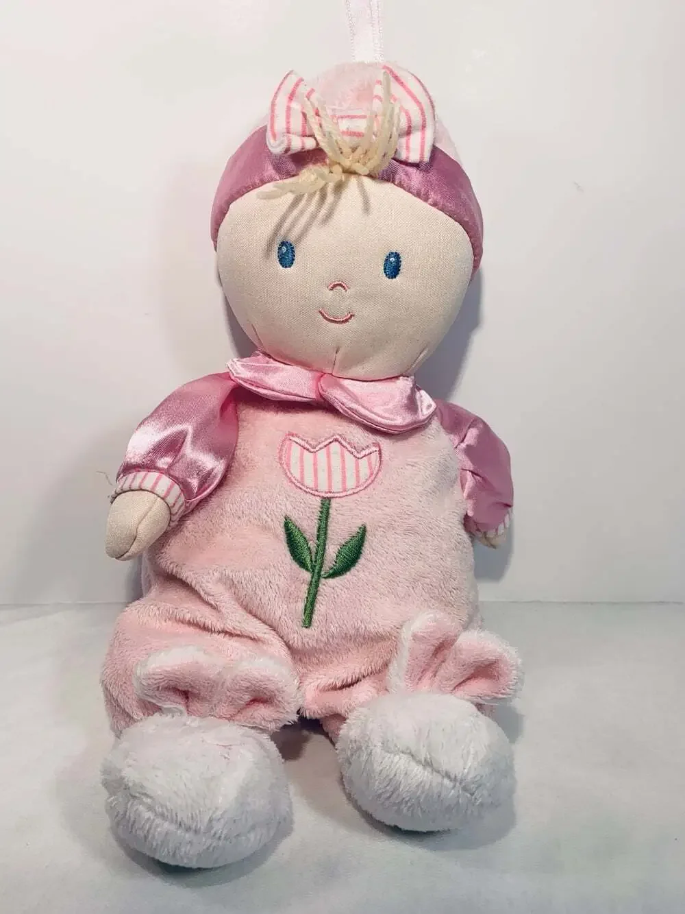Kids Preferred Baby Doll Girl Blonde Flower Pink Blue Eyes Bunny Slippers